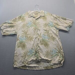 Tommy Bahama Casual Camp Shirt Men's Large Hawaiian 100% Silk Textured Button Up